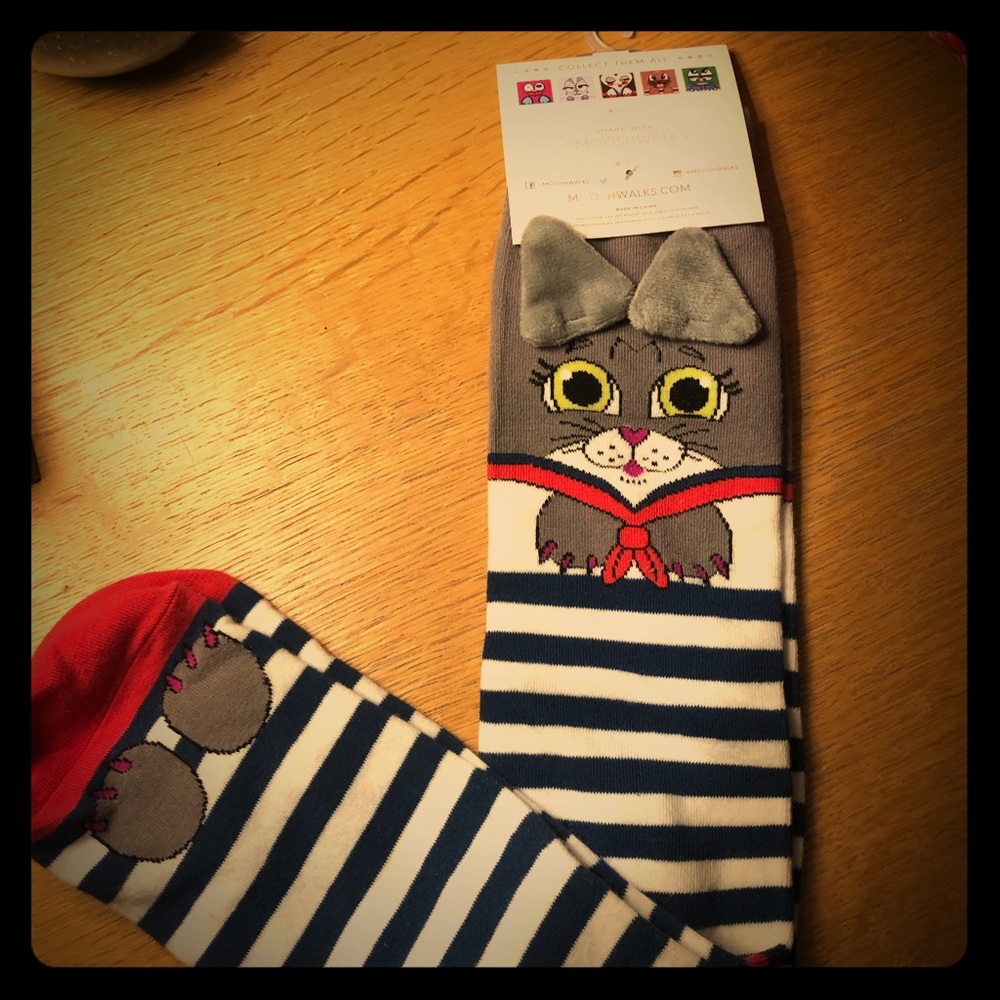 Moosh Walks sailor kitten knee high socks nwt